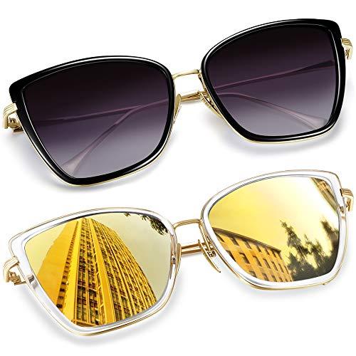Óculos de Sol Feminino Olho de Gato Joopin Vintage Armação de Metal Óculos Proteção UV 400 (Preto+Ouro)