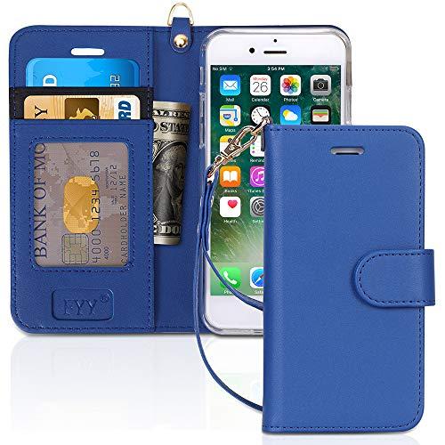 Capa FYY para iPhone 8 / iPhone 7 / iPhone SE (2nd) 2020 4,7 polegadas, [Recurso de suporte] Capa carteira de couro PU luxuosa com [Compartimentos para cartão][Alça de pulso] para iPhone 8/7/SE (2nd) 2020 (4,7") Azul