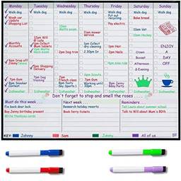 NUOBESTY Quadro gráfico planejador semanal e diário, calendário de geladeira 2021, com apagador a seco, magnético, para fazer lista de tarefas, 43 x 33 x 0,5 cm