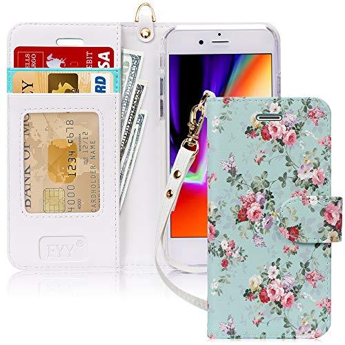 Capa FYY para iPhone 8 / iPhone 7 / iPhone SE (2nd) 2020 4,7 polegadas, [Recurso de suporte] Capa carteira de couro PU luxuosa com [Compartimentos para cartão][Alça de pulso] para iPhone 8/7/SE (2nd) 2020 (4,7") Blossom