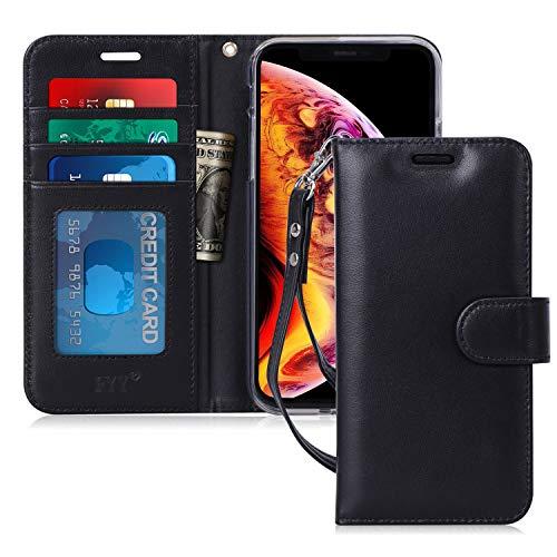 Capa FYY para iPhone Xr (6,1") 2018, [Recurso de suporte] Capa carteira flip de couro genuíno com bolsos para documentos e cartões de crédito para iPhone XR (6,1") 2018 Preto