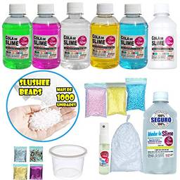 Kit Completo Para Fazer Slime Colas Coloridas Transparentes + Slushee