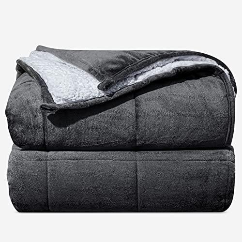 Argstar Cobertor de lã de ovelha com peso de 9 kg para adultos na cama Queen, cobertores pesados de pelúcia macios e aconchegantes com contas de vidro premium, 152 x 203 cm, cinza/branco.