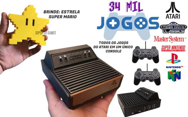 Mini Atari Retro Super 3D com 34 mil jogos e 2 Controles
