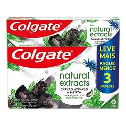 Creme Dental Colgate Natural Extracts Carvão Ativado 3 unid 90g, Colgate