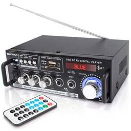 Amplificador de Áudio 200w com Bluetooth Receiver Rádio Fm Karaokê P10 Microfone Usb Cartão Sd Rca