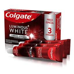 Creme Dental Colgate Luminous White Carvão Ativado 3 unid 70g Promo Preço Especial