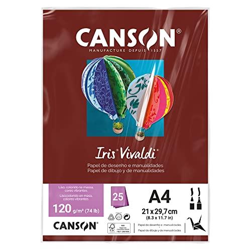 CANSON Iris Vivaldi, Papel Colorido A4 em Pacote de 25 Folhas Soltas, Gramatura 120 g/m², Cor Grena (16)