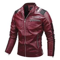 SevenDwarf casacos e jaquetas Masculina masculina gola pu jaqueta de moto jaqueta de lã com zíper quente