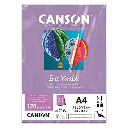 CANSON Iris Vivaldi, Papel Colorido A4 em Pacote de 25 Folhas Soltas, Gramatura 120 g/m², Cor Lilas (17)
