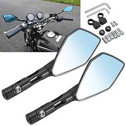 KATUR Espelhos de extremidade do guidão de motocicleta Espelho retrovisor preto motocicleta antirreflexo azulado espelhos de olho de falcão 8 mm 10 mm suportes de parafusos rosqueados no sentido horário