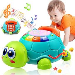 Brinquedos para bebês de 6 a 12 meses, brinquedos musicais de tartaruga para crianças de 1 2 3 anos, meninas com luzes / sons de animais / telefone com letras numéricas, presentes de aniversário educativos precoces para 3-6 7 8 9 10 11 12 -18 meses