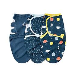 JJone SU3007 3pcs baby swaddle wrap cobertor macio de algodão infantil dormir com padrão de plantas espaciais fofo para bebês meninos recém-nascidos meninas