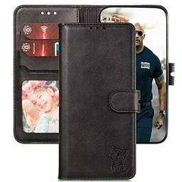Capa carteira XYX para Samsung Galaxy Note20/Note20 5G, Happy Cat cor sólida carteira flip capa para celular, preta