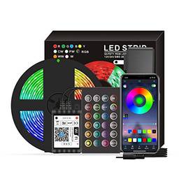 DECDEAL Smart Wifi LED RGB Strip Lights 16,4 pés. Luzes que mudam de cor 5050 com voz e APP e 24 teclas de controle remoto Luzes de fita de decoração de Natal para festival de festas em casa