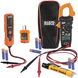 Klein Tools CL120VP Kit de teste de tensão elétrica com medidor de grampos, três testadores, cabos de teste, bolsa e baterias