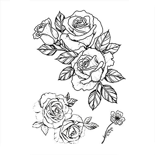 Romacci 1 Folha 3D Big Rose Peony Flower Girls Tatuagens Falsas Temporárias Tatuagem de Manga de Ombro no Pescoço Tatuagens À Prova D 'Água Grande Peônia Videira Flor Rosa DIY Tatuagem Adesivos para Mulheres