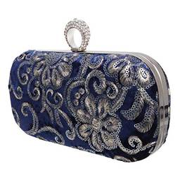 Amosfun Bolsa clutch bordada com lantejoulas feminina bolsa de noite, bolsa de pulso feminina carteira de diamante bolsa clutch para festa casamento banquete vermelha, Azul, 19x13x5.5cm