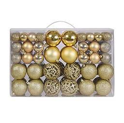 NEARAY 100 peças enfeites de bola de Natal decoração de árvore festival de noivado, Bolas De Natal Lisas/foscas/glitter (Ouro)