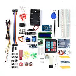 Romacci Kit para iniciantes Projeto eletrônico Kit de aprendizagem para iniciantes com sensores Fio de conexão do motor de passo do motor de passo Componente eletrônico de LED
