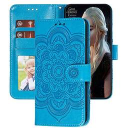 Capa carteira XYX Galaxy S20 FE, capa S20 FE, [flor de mandala em relevo] capa de couro PU para Samsung S20 FE (azul)