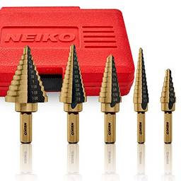 Neiko Conjunto de brocas de titânio 10197A, aço de alta velocidade | Conjunto de 5 peças | Total de 50 tamanhos