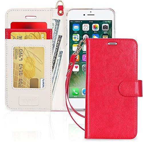 Capa FYY para iPhone 8 / iPhone 7 / iPhone SE (2nd) 2020 4,7 polegadas, [Recurso de suporte] Capa carteira de couro PU luxuosa com [Compartimentos para cartão][Alça de pulso] para iPhone 8/7/SE (2nd) 2020 (4,7") Vermelho