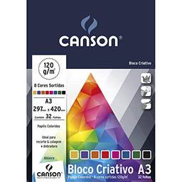 Bloco Criativo Cards A3 120g/m², Canson, 66667161, 8 Cores, 32 Folhas