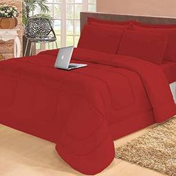 Jogo de cama Casal com edredom lençol fronha função cobre leito e cobertor (Vermelho)