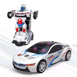 Carro Policia Transformers Vira Robo 3 D Com Sons Luzes Led E Movimento
