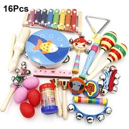 Instrumentos musicais infantis,Conjunto de instrumentos musicais de percussão de 16 peças para crianças crianças crianças educação pré-escolar brinquedos musicais para meninos e meninas
