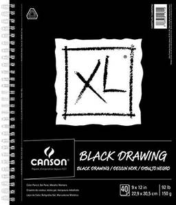 (Black) - Canson XL Series Black Drawing Paper for Pencil, Acrylic Marker, Opaque Inks, Gouache and Pastels, Side Wire, 42kg, 23cm x 30cm , Black, 40 Sheets