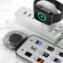 Carregador de relógio USB multifuncional para Apple Watch, carregador de relógio Apple 5 em 1 e unidade flash Photostick de 32 GB para telefone, suporte para transferência de dados de 100 Mb/s (Preto-32G)