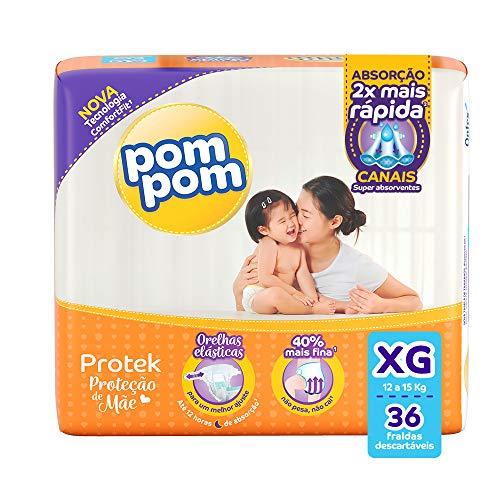 Fralda Pom Pom Protek Proteção de Mãe, XG, Mega, pacote de 36 - Embalagem Pode Variar