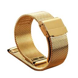 SOUGAO Pulseira unissex de aço inoxidável, pulseira de relógio de malha com elos sólidos, Dourado, 18mm