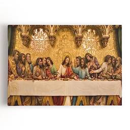 Quadro Canvas Religião Santa Ceia Dourada Jesus 140x80cm