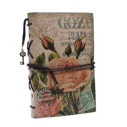 Caderno de couro, vintage, feito à mão com bolso com zíper, bloco de notas, diário de viagem para homens e mulheres