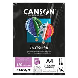 CANSON Iris Vivaldi, Papel Colorido A4 em Pacote de 25 Folhas Soltas, Gramatura 120 g/m², Cor Preto (38)