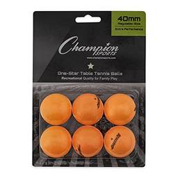 Champion Sports 1 pacote de bola de tênis de mesa estrela – bolas laranjas de pingue-pongue, conjunto de 6, com design sem costura de 40 mm – equipamento de tênis de mesa recreativo, acessórios