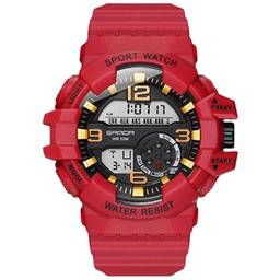 SANDA Relógio Masculino Esportivo Novos Produtos Moda Relógio Multifuncional De Luxo à Prova D'água Led Digital Masculino Relógio Eletrônico De Quartzo Ao Ar Livre Relógio Masculino (Red)