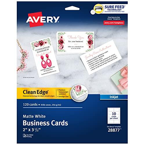 Avery Cartões de visita de borda limpa para impressão em dois lados para impressoras a jato de tinta, branco, fosco, pacote com 120 (28877)