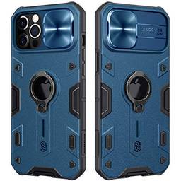 Nillkin compatível com iPhone 12 Pro/iPhone 12 (6,1 polegadas), capa protetora [suporte integrado e protetor de lente de câmera] capa traseira de plástico rígido à prova de choque (azul, iPhone 12/iPhone 12 Pro 6,1 polegadas)
