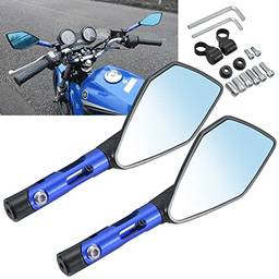 KATUR Espelhos de extremidade do guidão de motocicleta Espelho retrovisor azul motocicleta antirreflexo azulado espelhos olho de falcão 8 mm 10 mm parafusos roscados no sentido horário montagens