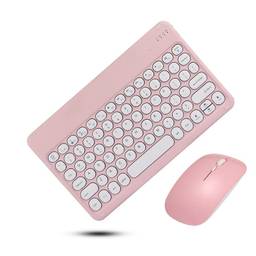 SZAMBIT Teclado Bluetooth e Combinação de Mouse,Conjunto de Teclado Sem Fio Portátil Compatível para iPad,Smartphone,Tablets,Teclado Ultra Slim 10inch,Presente de Adesivo (Estilo 2,rosa)
