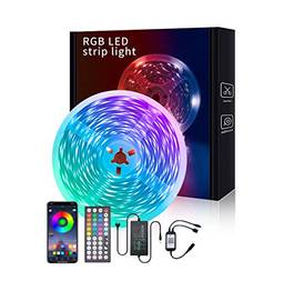 NEARAY Fita LED RGB 5050 Rolo 5M/10M Bluetooth Inteligente App Música Sincronizar - Controle por App e Controle Remoto - Luzes led para decoração de quarto de quarto festa e festival (220V,5M)