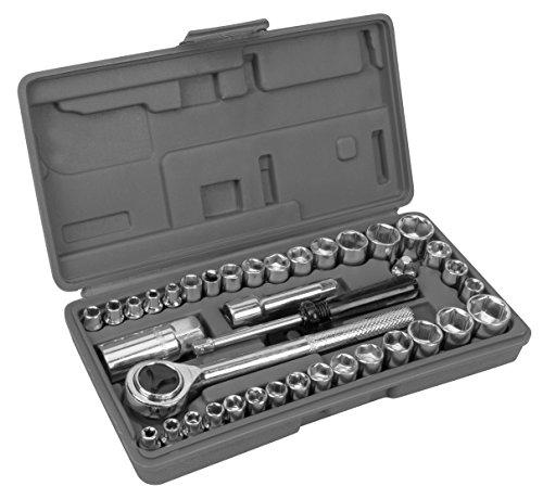 Performance Tool W1173 SAE/Metric Conjunto de soquetes métricos e SAE de 40 peças, chave de 0,63 cm e 0,95 cm