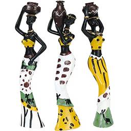 3 PeçAs De Resina Bonita Escultura De Estatueta Africana EstáTua De Mulheres Tribais Para ColeçãO De DecoraçãO De