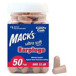 Mack's Tampões de ouvido de espuma ultramacia, 50 pares – NRR mais alto de 33 dB, protetores auriculares confortáveis para dormir, ronco, viagem, shows, estudar, ruído alto, trabalho