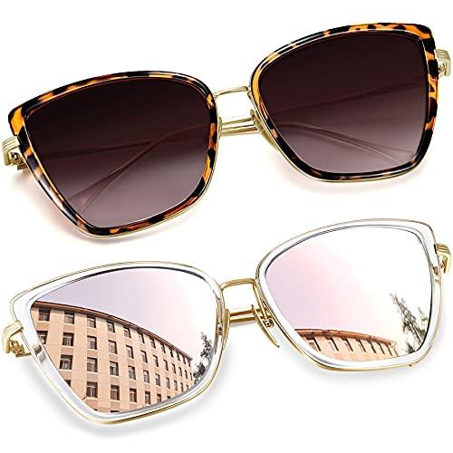 Óculos de Sol Feminino Olho de Gato Joopin Vintage Armação de Metal Óculos Proteção UV 400 (Tartaruga + Rosa)