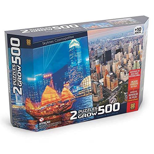 Quebra-cabeças 500 Peças Duplo: Skylines Cosmolitas - Hong Kong e New York